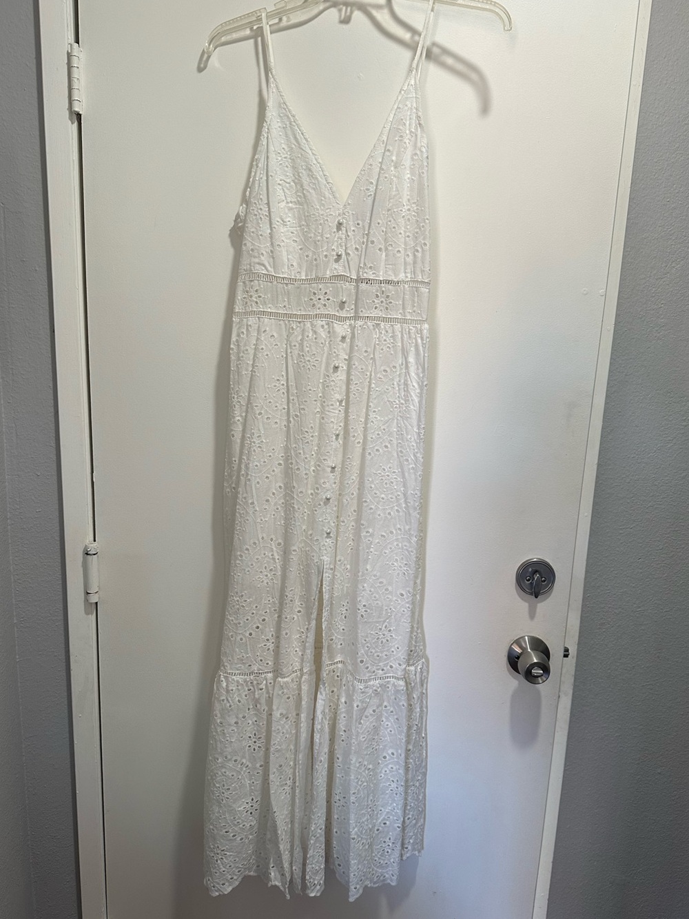 Simple White Eyelet Maxi Dress with Spaghetti Straps